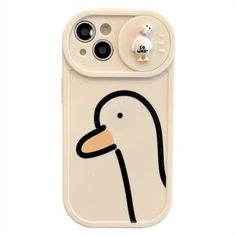Voor iPhone 14 Plus Schokbestendig Cartoon Duck Patroon Afdrukken Zachte TPU Telefoonhoes met Slide Camera Lens Shield