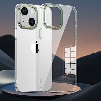 Voor iPhone 14 Plus Valbestendige transparante pc-harde achterkant met metalen knoppen en galvanische cameralensafdekking