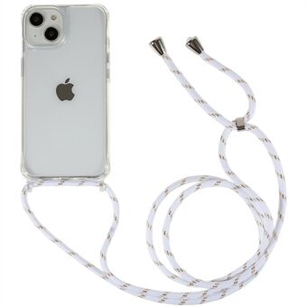 Achterkant van de behuizing voor iPhone 14 Plus, doorzichtige TPU + acryl schokabsorberende telefoonhoes met draagkoord
