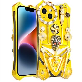 Voor iPhone 14 Plus Mechanical Gear Armor Case Metal Protective Shell Phone Cover - Goud