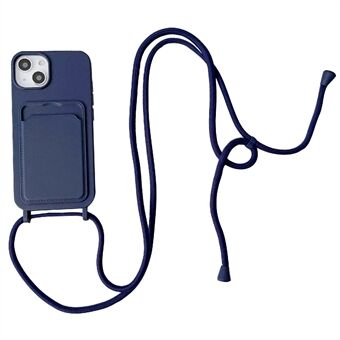 Voor iPhone 14 Plus Vloeibare siliconen telefoonhoes Kaarthouder Slim Fit Cover met riem