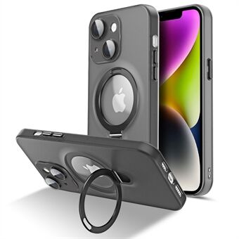Voor iPhone 14 Plus magnetische telefoonhoes standaard PC + TPU matte telefoonhoes met glazen lensbeschermer