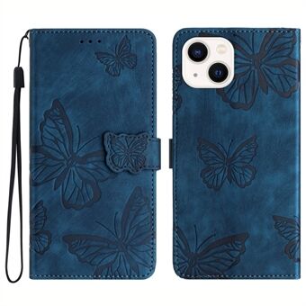Voor iPhone 14 Plus opvouwbare Stand PU-lederen portemonnee-hoes met vlinder bedrukte skin-touch telefoonhoes