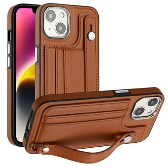 YB Leather Coating Series-5 Voor iPhone 14 Plus Shockproof Kickstand Case Leather Coated TPU Phone Cover met Card Slots