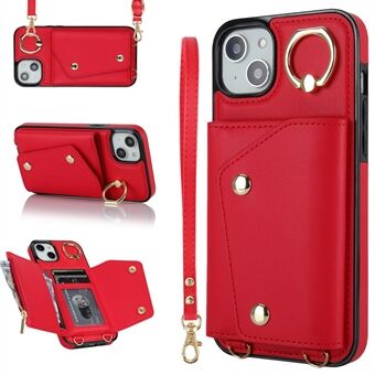 Ring Kickstand Case voor iPhone 14 Plus Portemonnee met ritssluiting PU-leer gecoate TPU mobiele telefoonhoes