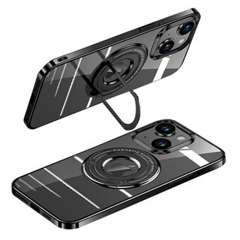 Voor iPhone 14 Plus Uittrekbare Kickstand Cover Galvaniseren Magnetische PC Phone Case Compatibel met MagSafe