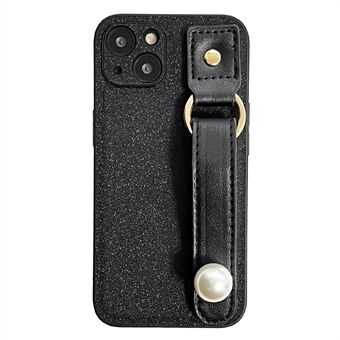 PU-leer + TPU-telefoonhoes voor iPhone 14 Plus , pareldecor Polsband Drop Protection Black Phone Back Shell