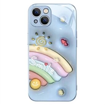 Voor iPhone 14 Plus Smile Face Rainbow Pattern Phone Case Gehard glas + TPU Anti-drop Cover