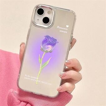Voor iPhone 14 Plus harde pc-telefoonhoes Gradient Rose Flower Mirror Surface Back Cover