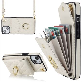 Voor iPhone 14 Plus Meerdere kaartsleuven RFID-blokkering PU-leer + TPU-telefoonhoes Ring Kickstand Cover