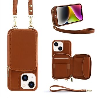 Voor iPhone 14 Plus Kickstand Case RFID Blocking Rits Wallet Leather Coated TPU Phone Cover