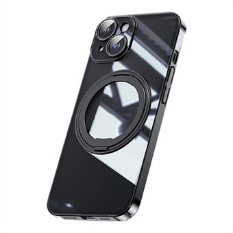 Voor iPhone 14 Plus TPU+Acryl+Zinklegering Telefoonhoesje Kickstand Transparante Cover Compatibel met MagSafe