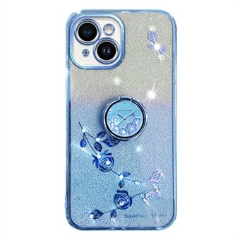 Voor iPhone 14 Plus mobiele telefoonhoes met glitterbloemmotief en TPU-hoes met Ring