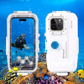 PULUZ PU9116W voor iPhone 14 Plus / 14 Pro Max / 13 Pro Max / 12 Pro Max mobiele telefoonhoes 40 m onderwater waterdichte pc + glazen telefoonhoes (verbeterde versie)