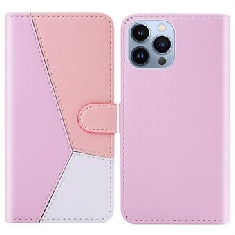Voor iPhone 14 Pro Max 6.7 inch Driekleurige Splicing Leather Case Stand Wallet Folio Flip Phone Cover: