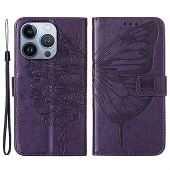 YB Opdruk Bloem Serie-4 voor iPhone 14 Pro Max 6.7 inch Vlinder Bloem Bedrukt PU Lederen Stand Cover Folio Flip Wallet Case