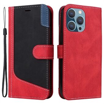Tri-color Splicing Stand Wallet Case voor iPhone 14 Pro Max 6,7 inch, PU-leer + TPU Phone Shell met riem