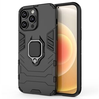 Voor iPhone 14 Pro Max 6.7 inch Anti-drop Soft TPU + Hard PC Hybrid Case Shockproof Phone Cover met Ring Kickstand