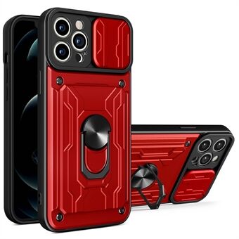 Voor iPhone 14 Pro Max 6.7 inch Kickstand Telefoon Case Hard PC Soft TPU Hybrid Cover met Kaarthouder en Slide Lens Bescherming:
