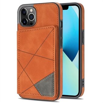 Voor iPhone 14 Pro Max 6.7 inch Schokbestendig PU Lederen Telefoon Cover Kickstand Lijn Splicing Bedrukt Mobiele Telefoon Case met Card Pocket