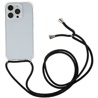 Voor iPhone 14 Pro Max 6.7 inch Drop-proof Verbeterde Hoek Telefoon Case Clear TPU Back Cover met Lanyard