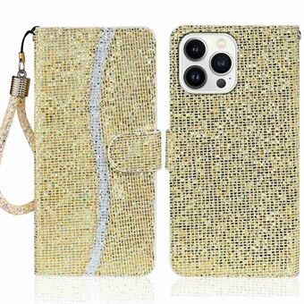 Voor iPhone 14 Pro Max 6.7 inch Glitter PU Lederen Stand Telefoon Case Bling Magnetische Anti-slijtage Shockproof Cover met draagriem: