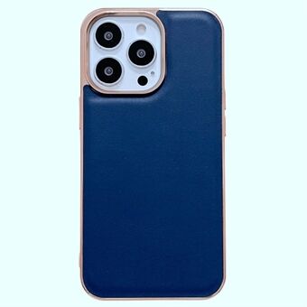 Voor iPhone 14 Pro Max 6.7 inch Galvaniseren Frame Anti- Scratch Telefoon Case Echt Leer + TPU + PC + aramidevezel Hybrid Back Cover
