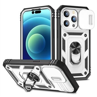 Voor iPhone 14 Pro Max 6.7 inch Telefoon Shell PC + TPU Sliding Camera Lens Cover Design Case met Kickstand/Card Slot
