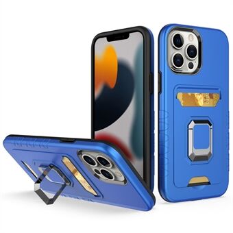 Voor iPhone 14 Pro Max 6.7 inch Kaartsleuf Soft TPU Hard PC Hybrid Case Ring Kickstand Anti- Scratch Achterkant: