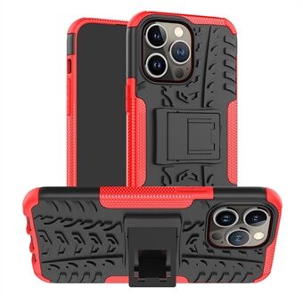 Voor iPhone 14 Pro Max 6.7 inch Antislip Cool Tyre Textuur Achterkant Kickstand Feature Hard PC Soft TPU Phone Shell: