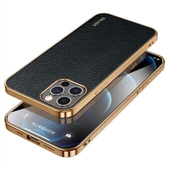 SULADA voor iPhone 14 Pro Max 6.7 inch Litchi Textuur Galvaniseren Anti- Scratch Cover PU Leer Gecoat PC + TPU Mobiele Telefoon Case