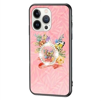 Voor iPhone 14 Pro Max 6.7 inch Butterfly Series Butterfly Pattern Printing Kickstand Phone Case Gehard Glas + PC + TPU Cover: