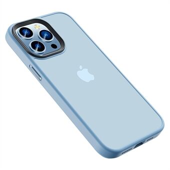 Voor iPhone 14 Pro Max Skin-touch Case Doorschijnend Mat PC Back Soft TPU Randen Telefoon Cover met Ingebouwde Metalen Knoppen