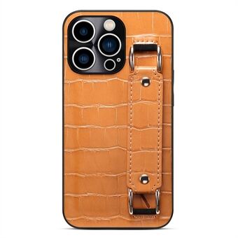 Voor iPhone 14 Pro Max DW Kaarthouder PU Leer Gecoat TPU Case Krokodil Textuur Handriem Kickstand Anti-drop Cover