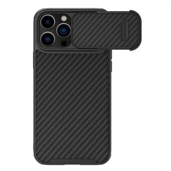 NILLKIN Voor iPhone 14 Pro Max Koolstofvezel Telefoonhoes Slide Camerabescherming PC + TPU Cover Compatibel met MagSafe
