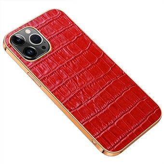 Anti-Fall Telefoon Case voor iPhone 14 Pro Max Galvaniseren Schokbestendig Case Krokodil Textuur Echt Leer Gecoat TPU Back Shell