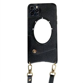 Voor iPhone 14 Pro Max Fish Tail-ontwerp Telefoonhoesje Kaarthouder PU-leer gecoate TPU-hoes met spiegelontwerp en schouderriem