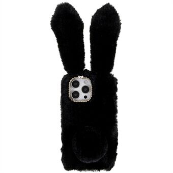 Voor iPhone 14 Pro Max Leuke 3D Bunny Ears Furry Winter Warm Case Valbestendig TPU Beschermende Telefoon Cover met Glitter Strass Strik
