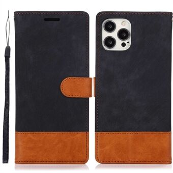 Voor iPhone 14 Pro Max Color Splicing Wallet Phone Case Skin Touch PU Leather Folio Flip Stand Cover