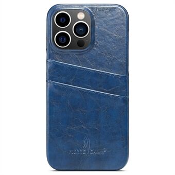 FIERRE SHANN Voor iPhone 14 Pro Max Kaartsleuven Ontwerp Olie Wax PU Leer Gecoat Hard PC Telefoon Case Drop-proof Cover