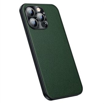 Voor iPhone 14 Pro Max Telefoon Case Rundleer + TPU Back Cover Anti-Drop Litchi Textuur Telefoon Case met Metalen Camera Frame