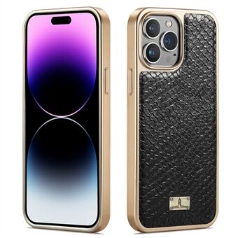 FIERRE SHANN Voor iPhone 14 Pro Max PU Leather Coated TPU Back Case Snake Textuur Electroplated Anti-drop telefoon Cover