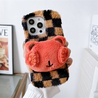 Voor iPhone 14 Pro Max Winter Fluffy Phone Case Bear Doll Decor Plush + TPU beschermhoes