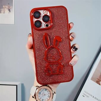 Voor iPhone 14 Pro Max Cute Rabbit Glitter Sparkly Cover Cameralensbescherming Schokbestendig TPU Galvaniseren Telefoonhoes