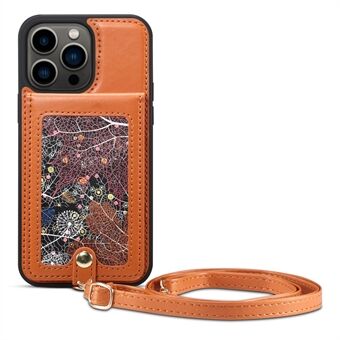 Voor iPhone 14 Pro Max Kaartsleuven Telefoon Kickstand Case Kaarthouder Leer gecoate TPU Cover met schouderriem