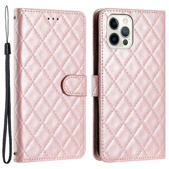 Voor iPhone 14 Pro Max Wallet Phone Case TPU + PU Leather Shell Flip Stand Stitching Line Rhombus Texture Phone Cover