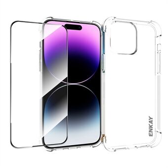 ENKAY HOED Prince Voor iPhone 14 Pro Max TPU Telefoon Case Anti-drop Clear Cover met Hoge Aluminium-silicium Glas Screen Film