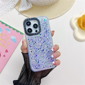 PC + TPU-hoes voor iPhone 14 Pro Max Camerabescherming Frame Epoxy Glitter Sparkle Lichtgevende telefoonhoes