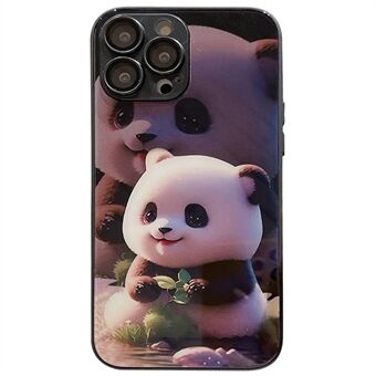 Voor iPhone 14 Pro Max Fall-proof schattige panda patroon afdrukken gehard glas + TPU telefoonhoes met lensfilm