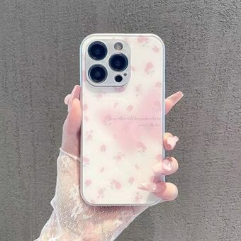 Telefoonhoesje voor iPhone 14 Pro Max metaalverf gehard glas + TPU mobiele telefoonhoes met rozenbloemdecor